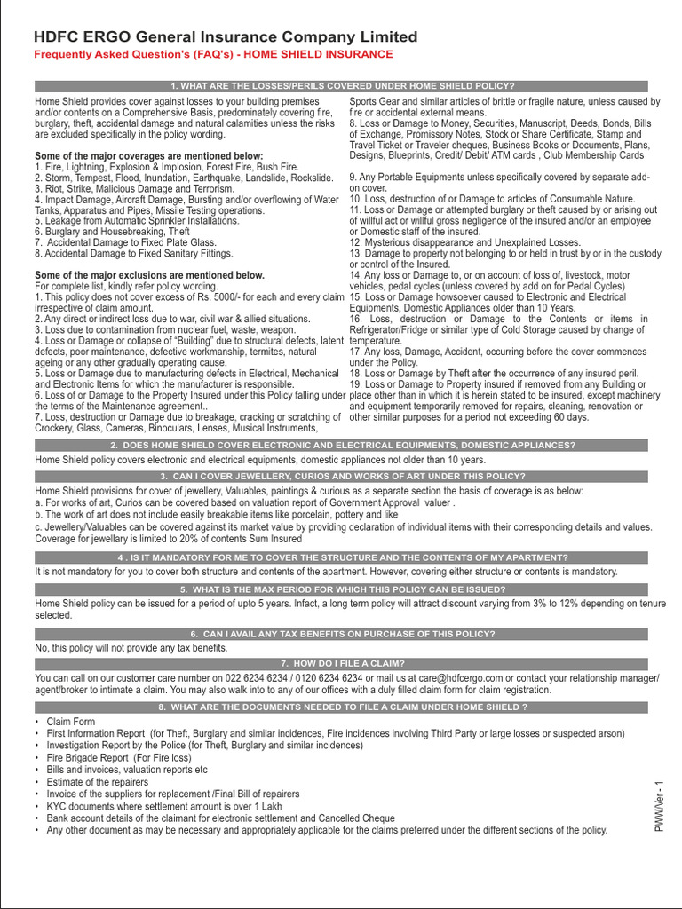 Home Shield Insurance FAQ Guide | PDF | Insurance | Indemnity