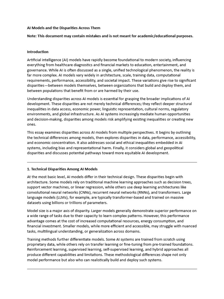 Disparities in AI Models Explained | PDF | Artificial Intelligence ...