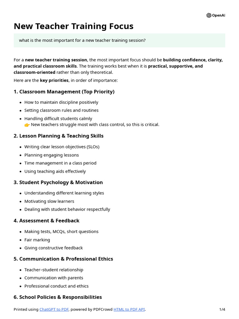 New Teacher Training Essentials Guide | PDF | Teachers | Classroom ...