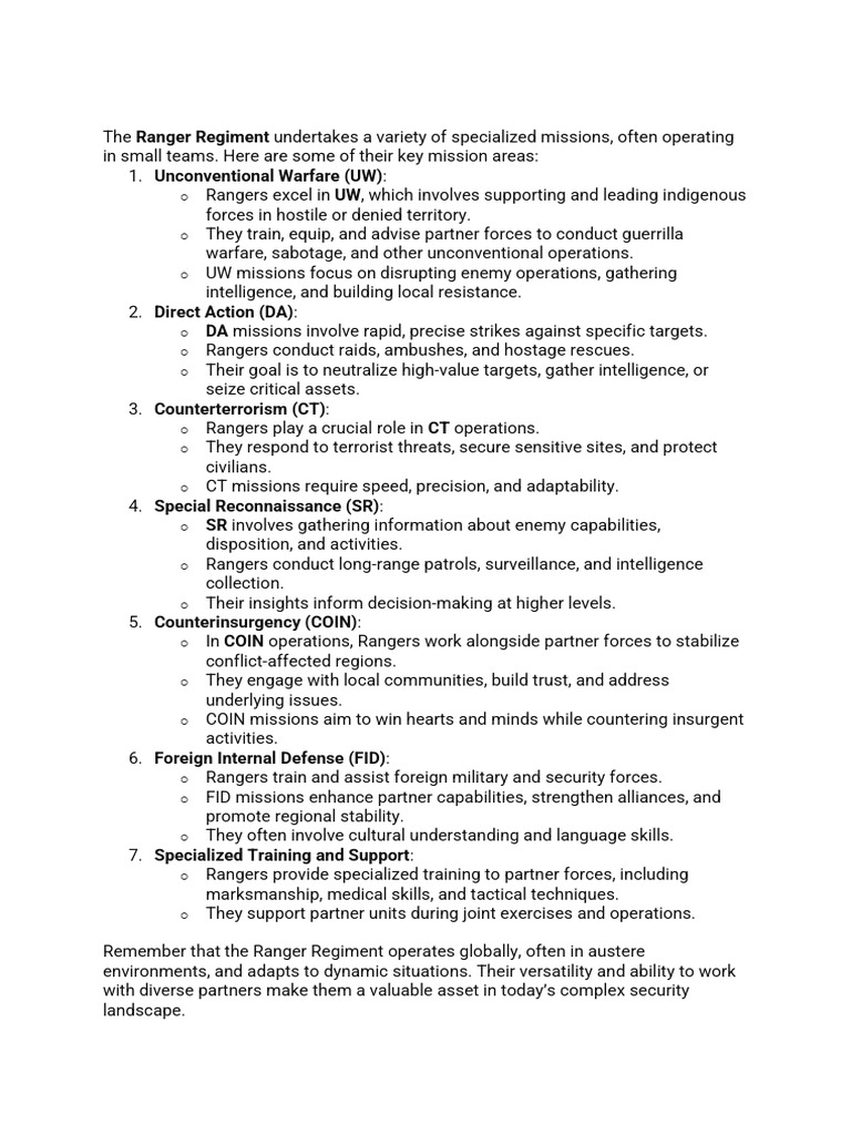 20240413-Ranger Regt Roles (1) | PDF | Military Intelligence | Military