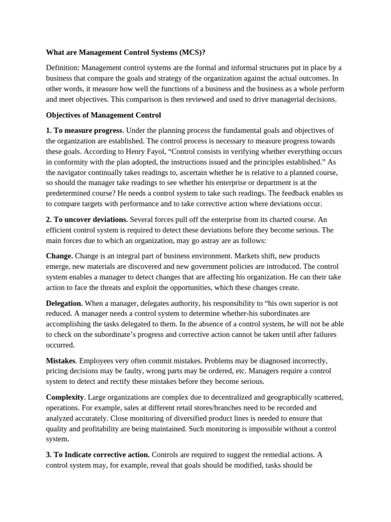 Understanding Management Control Systems | PDF | Management Accounting ...