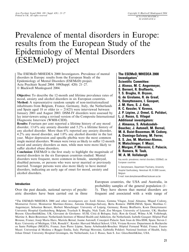 Acta Psychiatr Scand - 2004 - - Prevalence of mental disorders in ...