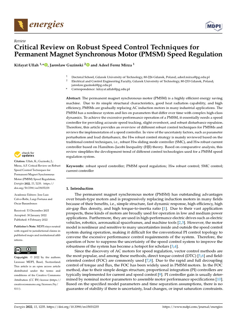 Robust PMSM Speed Control Techniques | PDF | Control Theory | Electric ...