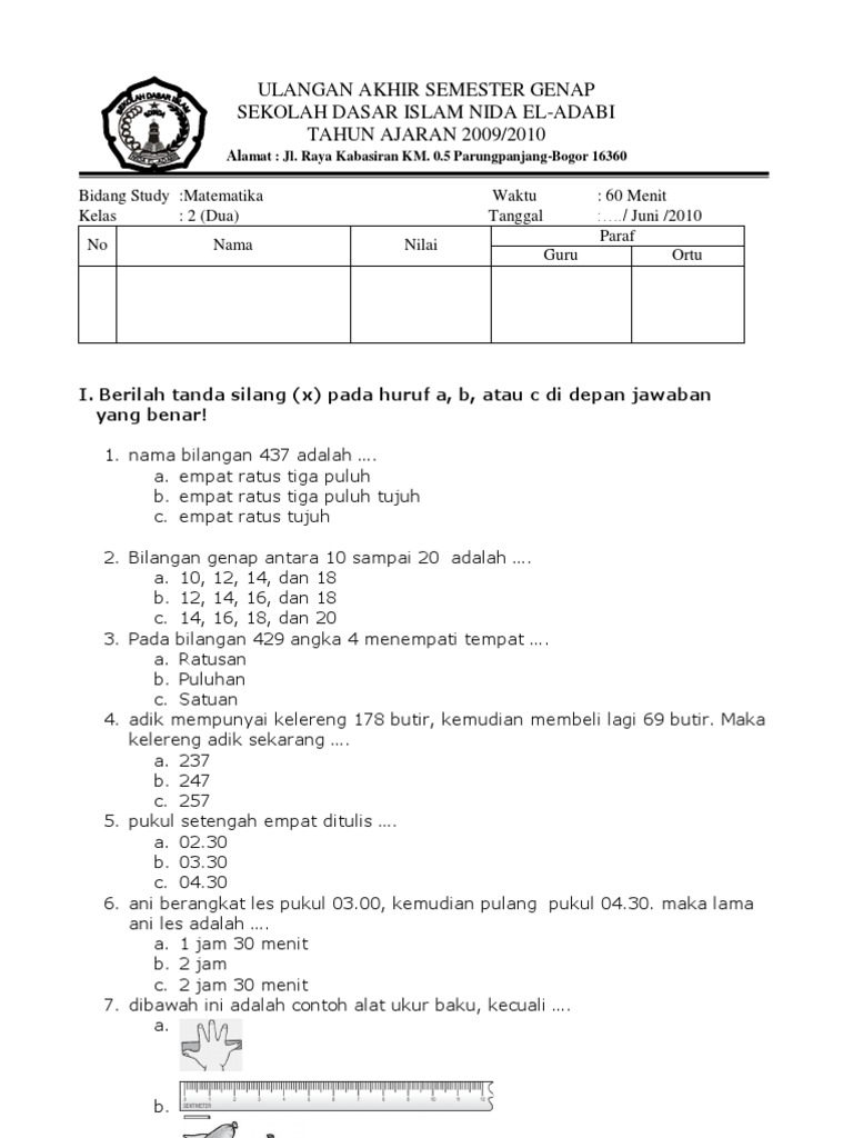 Contoh Soal Matematika Sd Kelas 2