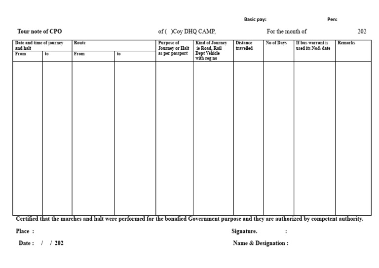 CPO Tour Note Template for Government Travel | PDF