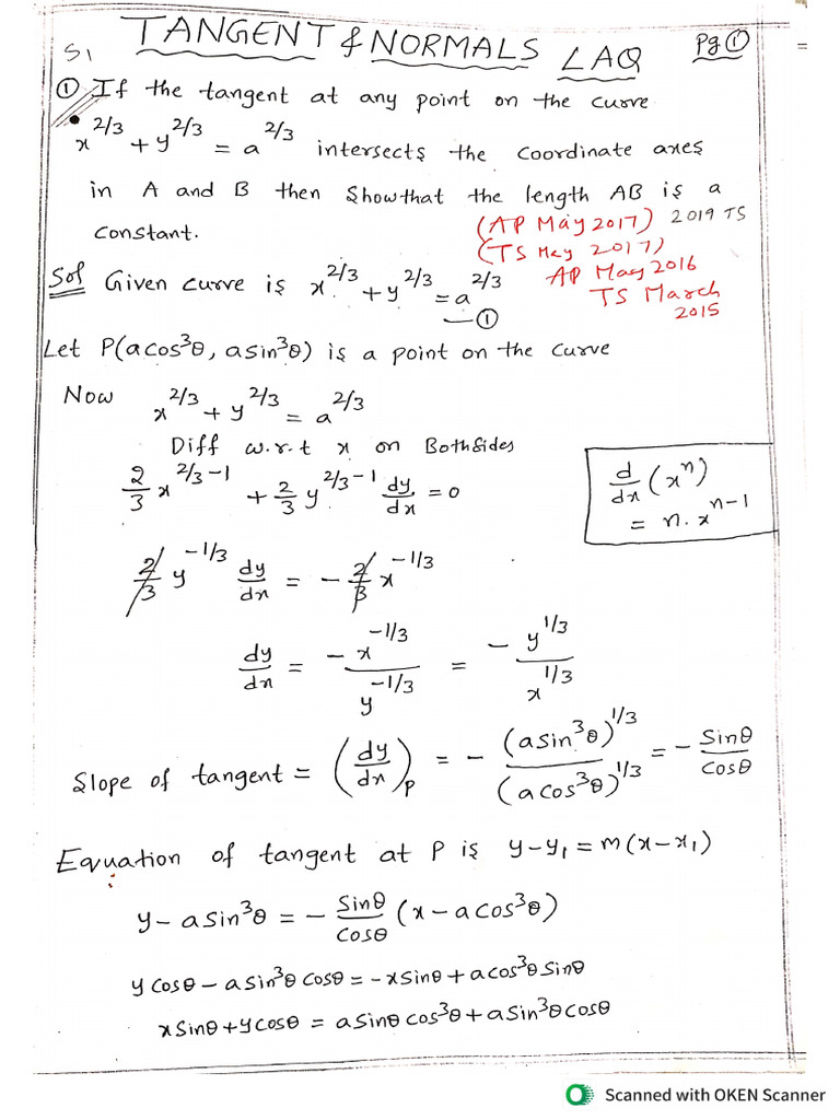 Tangents and Normal L.a.Q's | PDF