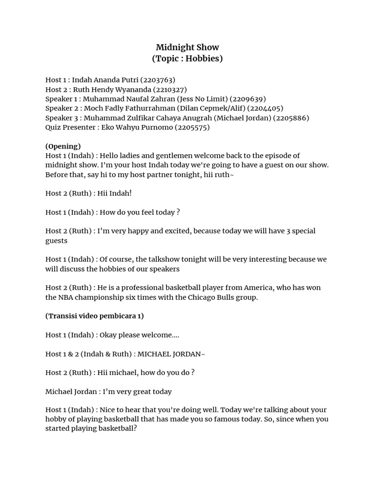 Script Talkshow Group 5 | PDF