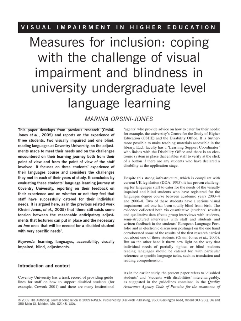 Visual Impairment in Language Learning | PDF | Visual Impairment | Dyslexia