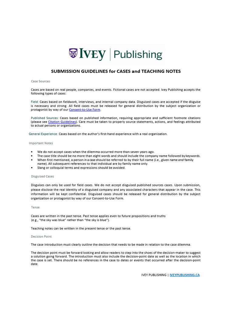 Ivey Publishing Case Submission Guidelines | PDF