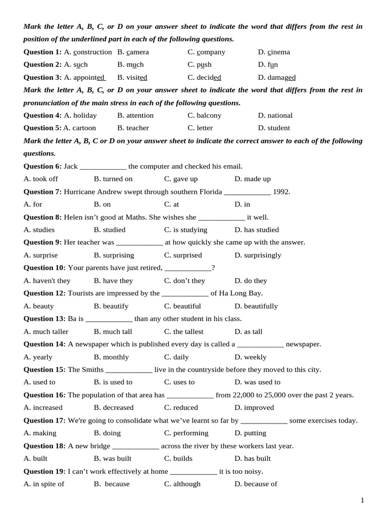 Vocabulary and Grammar Practice Test | PDF | Multilingualism | Smartphone