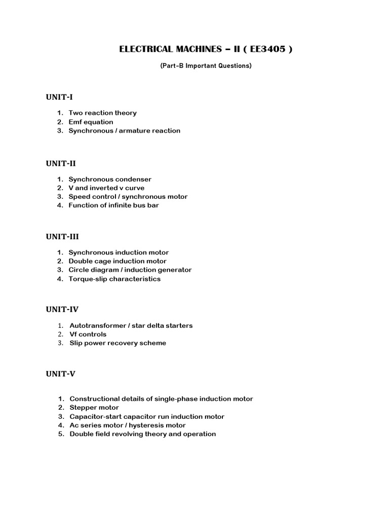 Important Questions on Electrical Machines II | PDF