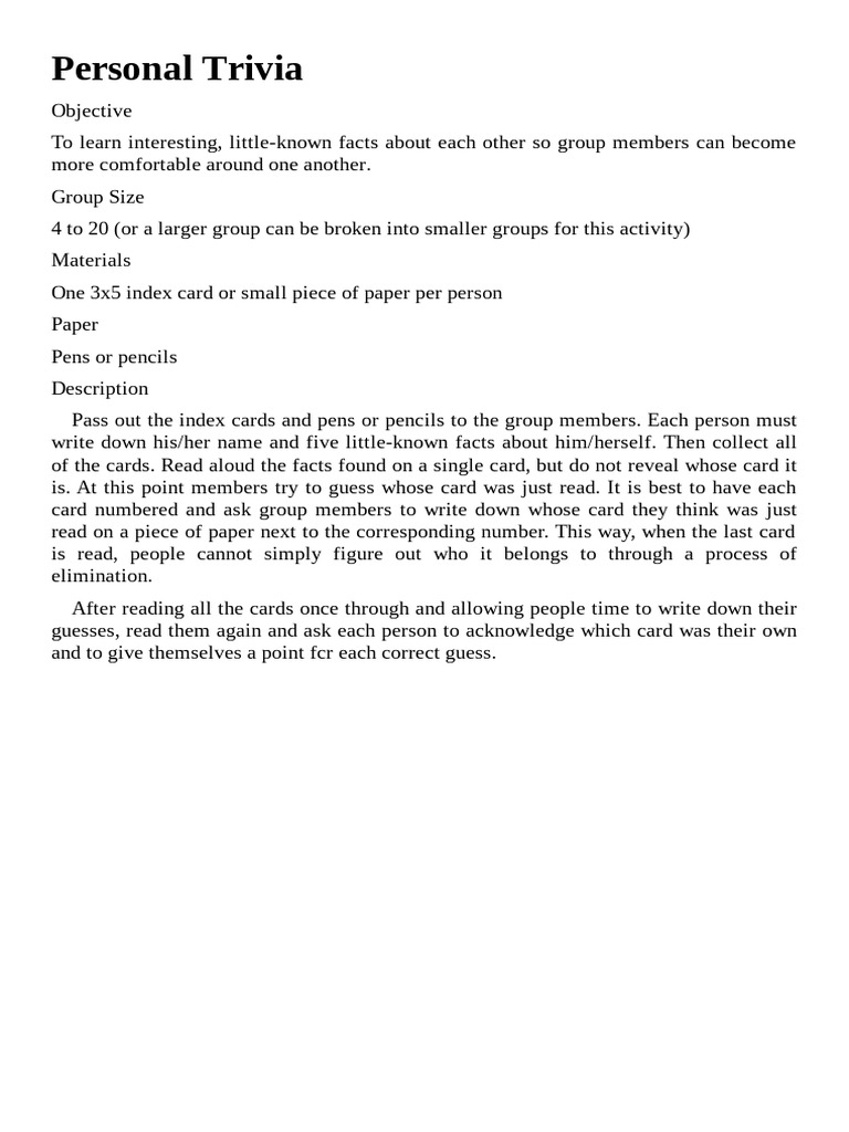 Fun Group Icebreaker Activity | PDF