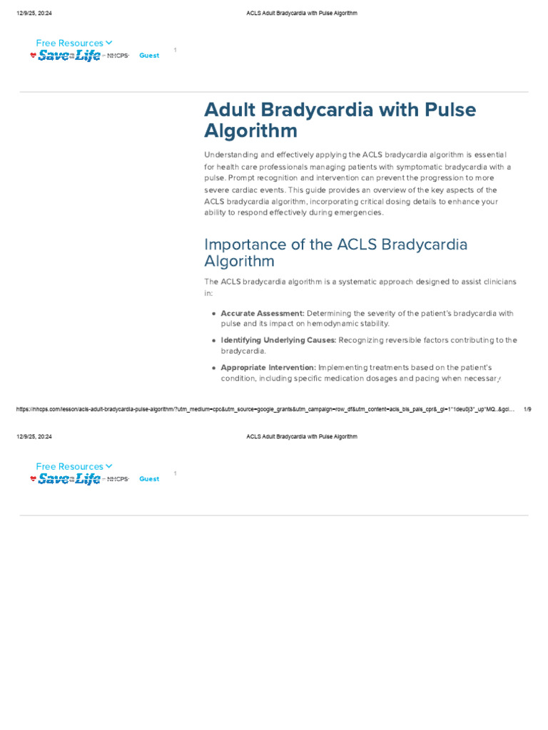 ACLS Bradycardia Algorithm Guide | PDF | Cardiac Arrest | Clinical Medicine