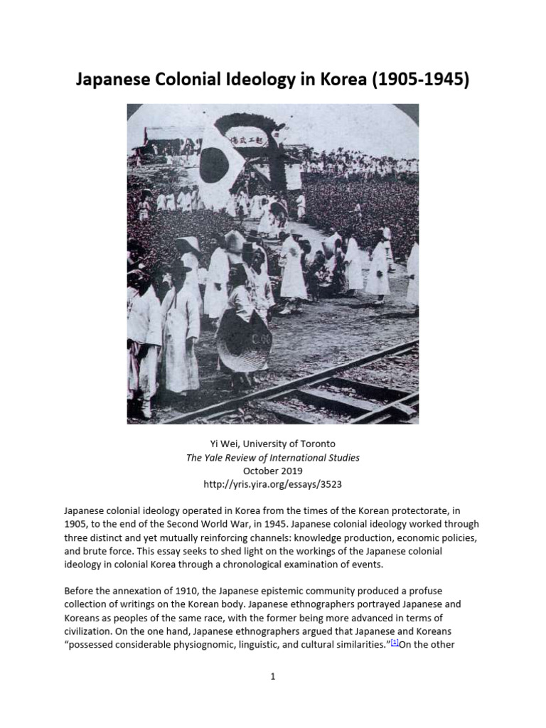 Wei Y 2019 - Japanese Colonial Ideology in Korea (1905-1945) | PDF ...