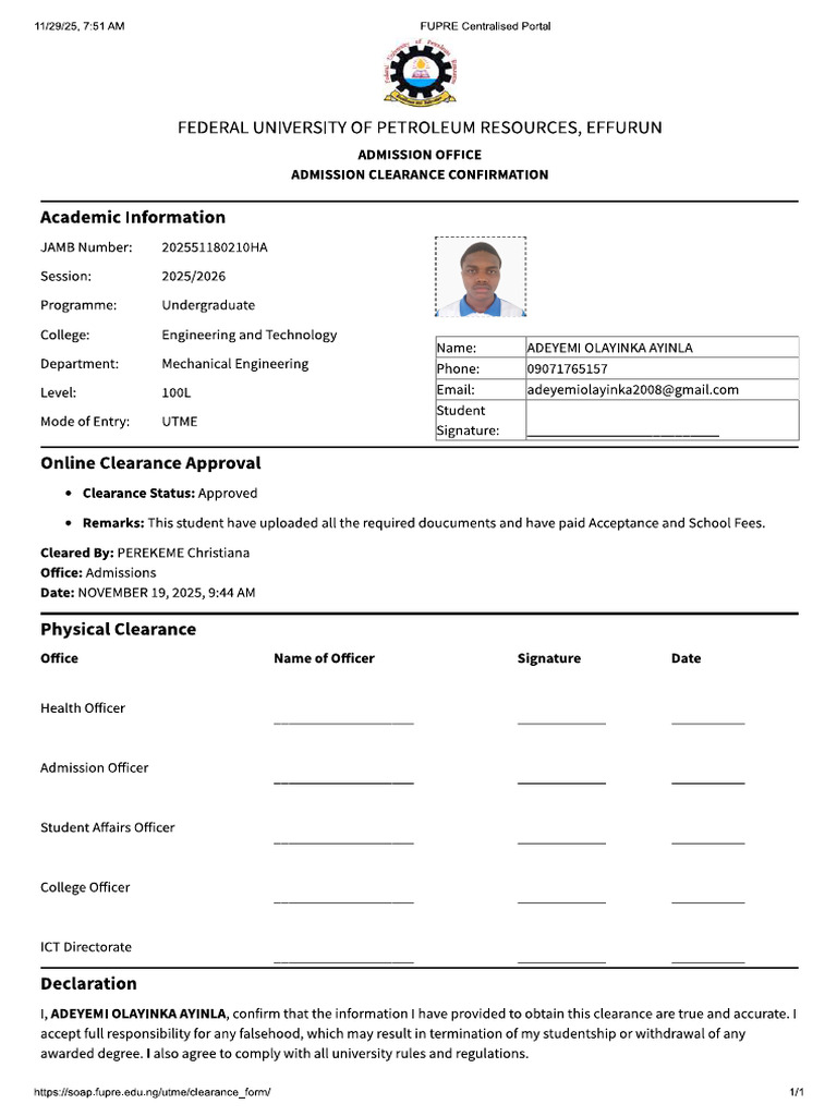 Clearance Letter | PDF