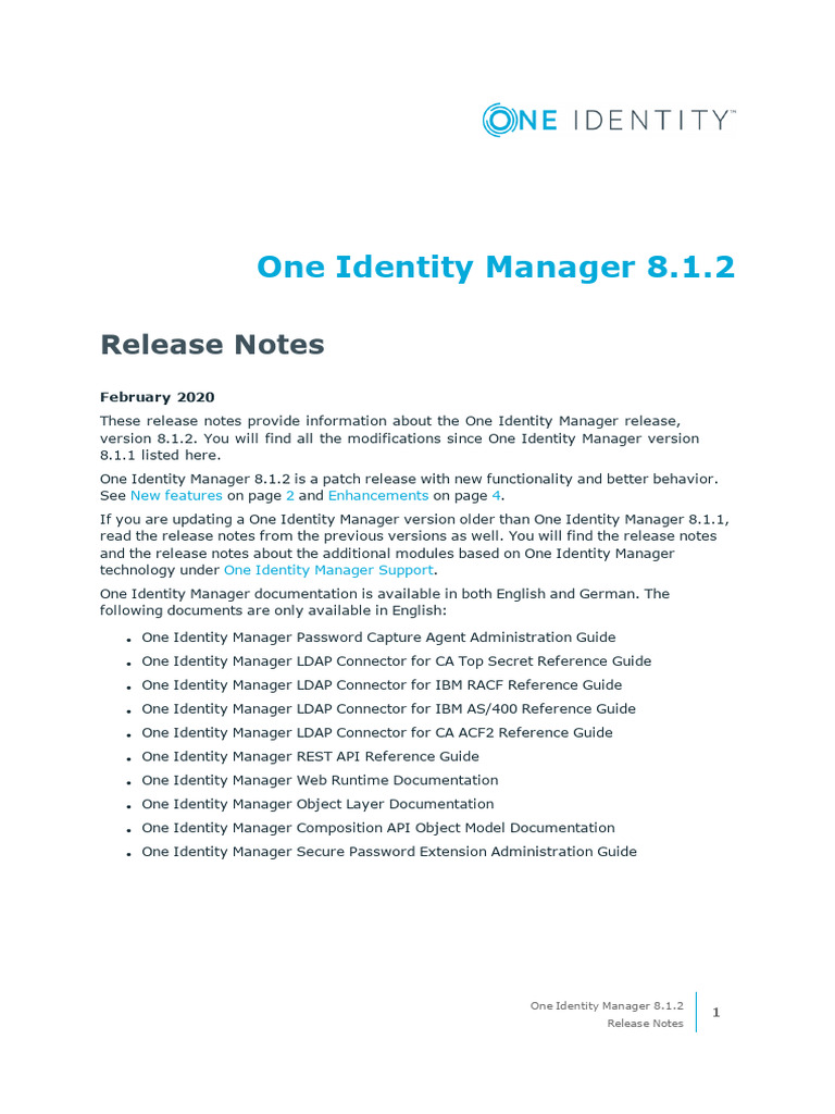One Identity Manager 8.1.2 Release Notes | PDF | World Wide Web ...