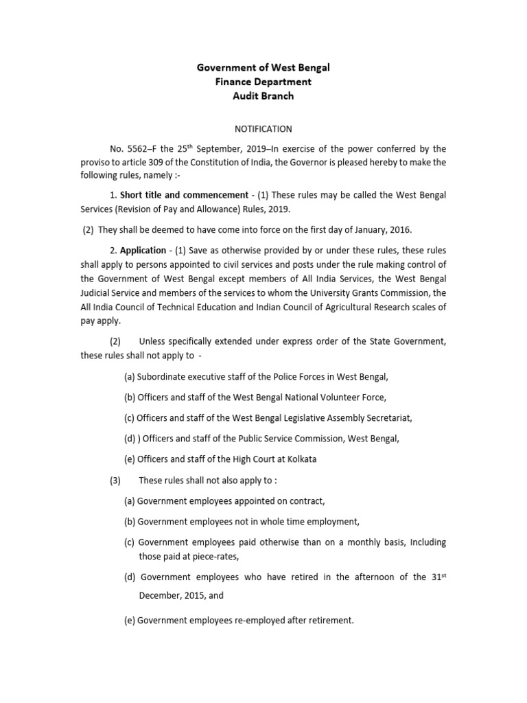 West Bengal Pay Revision Rules 2019 Pdf Civil Service Matrix 
