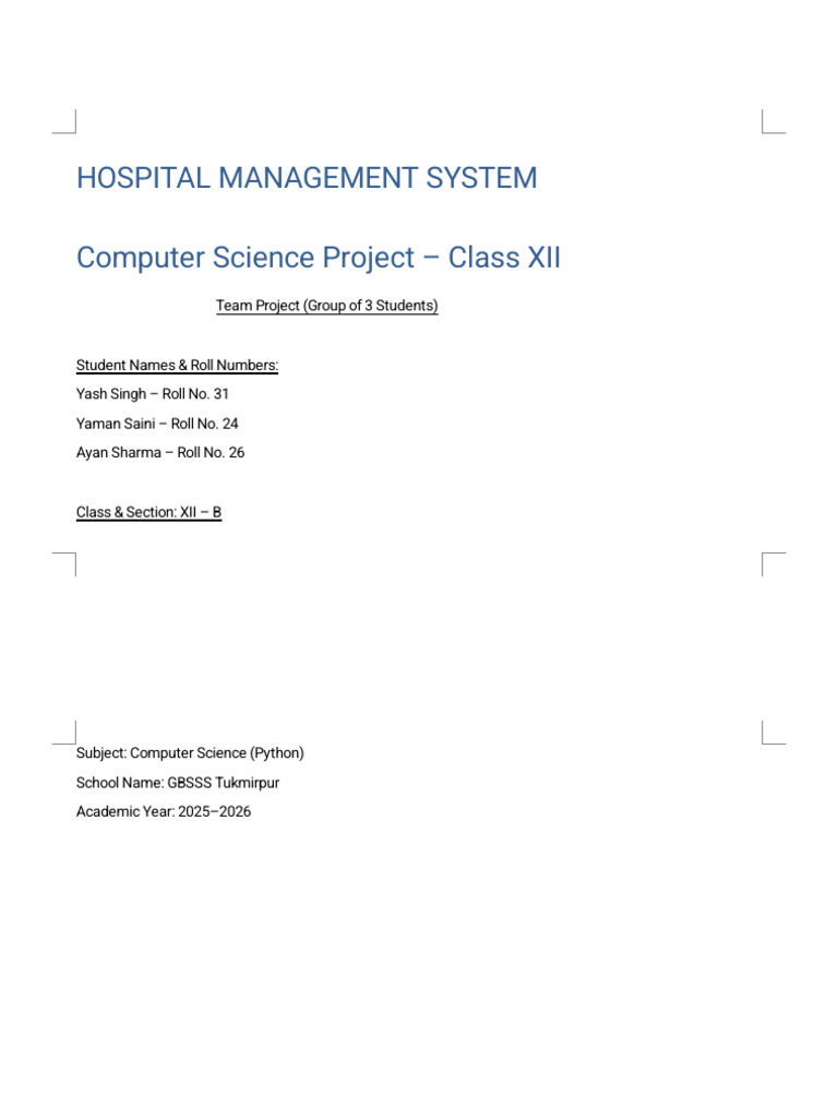 Python Hospital Management System Project | PDF | Computer Program ...