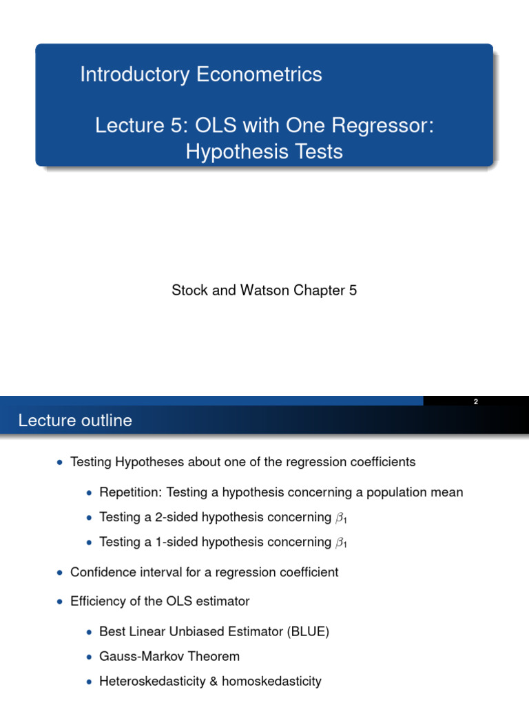 OLS Hypothesis Testing in Econometrics | PDF | Ordinary Least Squares ...