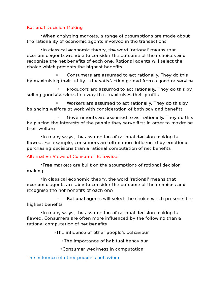 Flaws in Rational Decision Making | PDF | Behavior | Economics