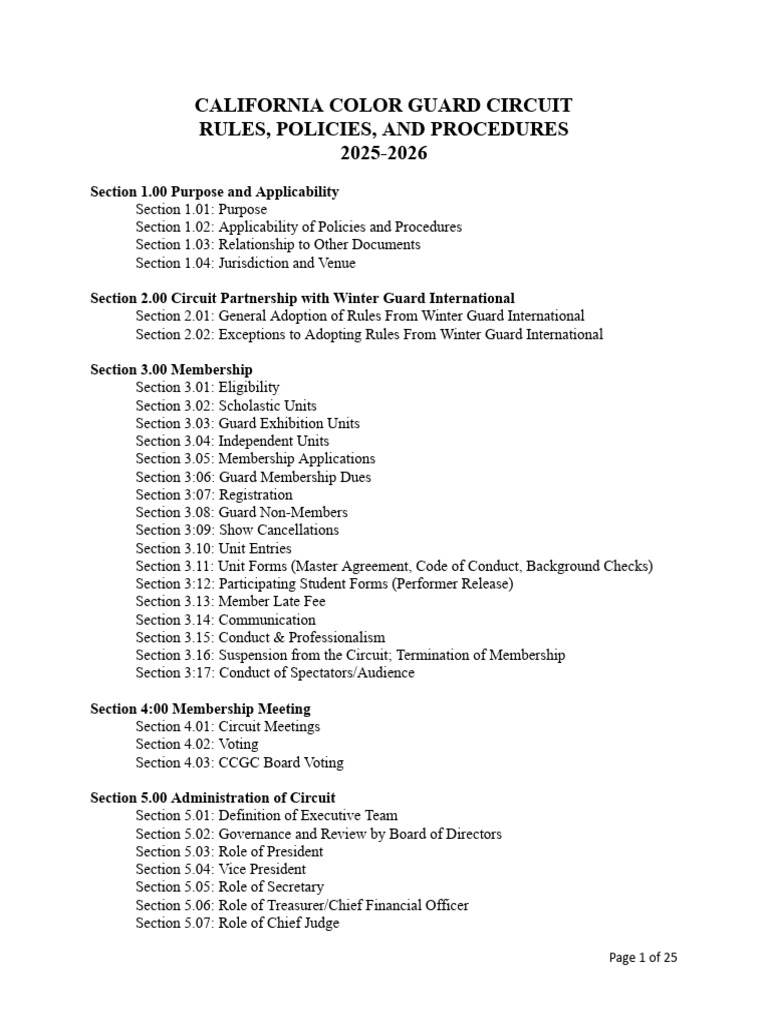 California Color Guard Circuit Rules 2025-2026 | PDF