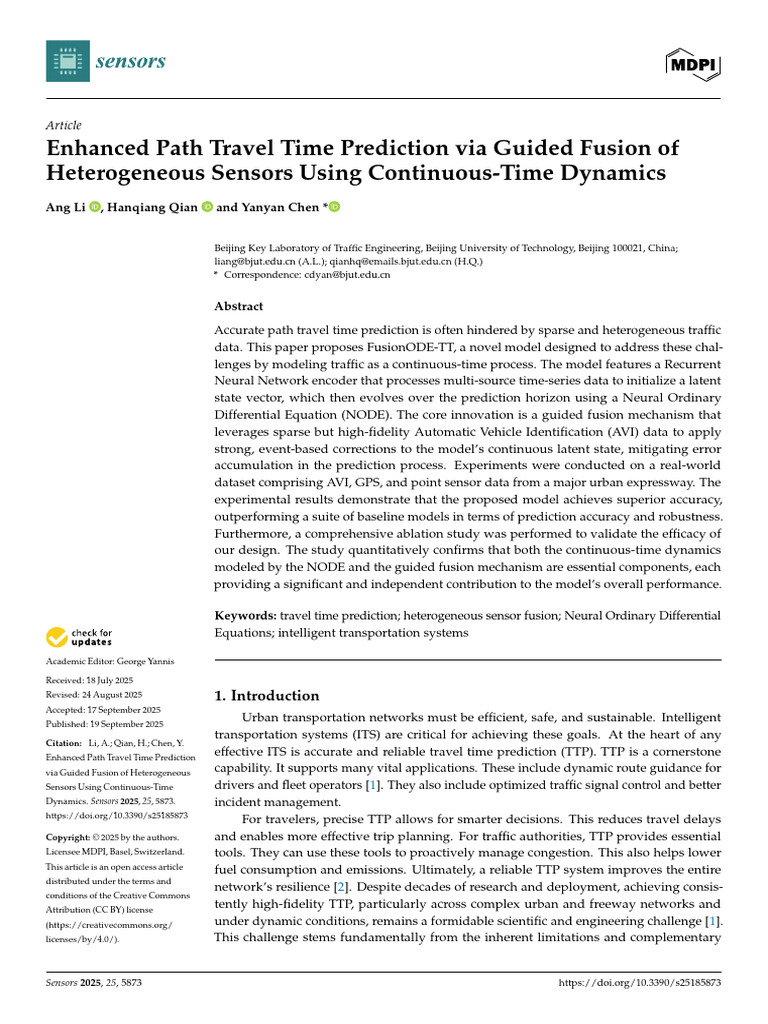 Enhanced Travel Time Prediction Model | PDF | Kalman Filter | Deep Learning
