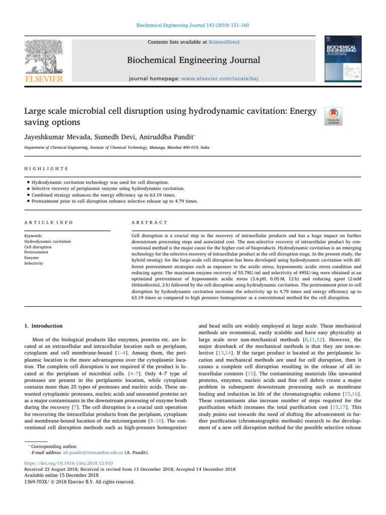 Large Scale Microbial Cell Disruption Using Hydrodynamic Cavitation ...