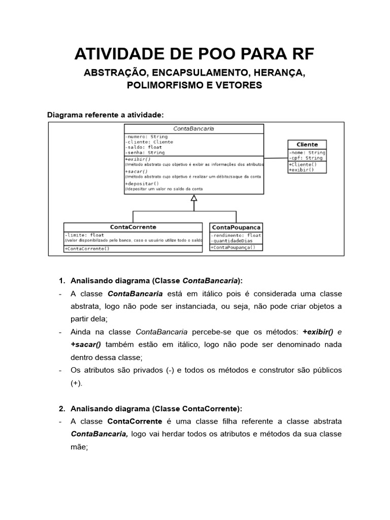 POO em Java: Conta Bancária e Herança | PDF | Classe (programação de ...