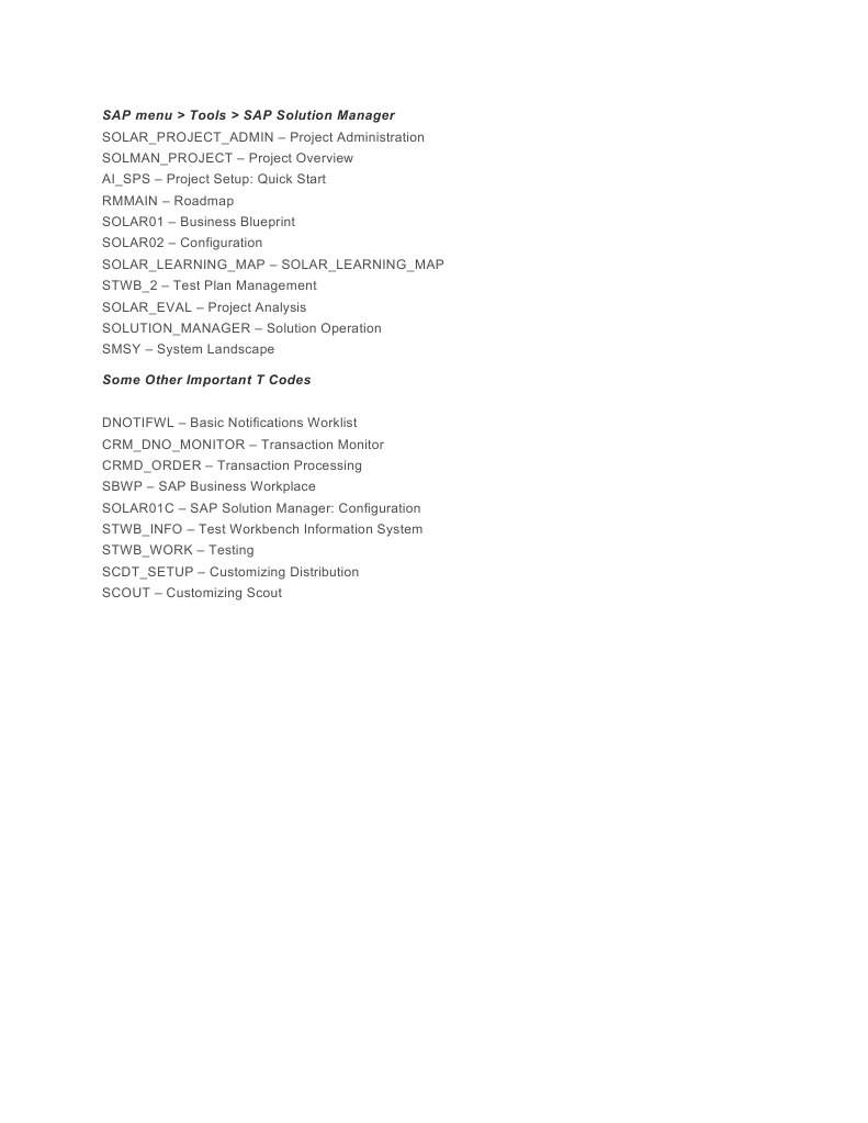 SAP Solution Manager Transaction Codes | PDF | Computing | Information ...
