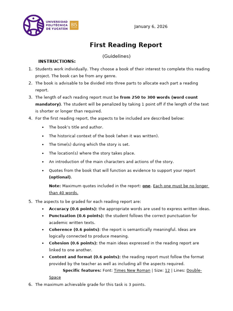 Reading Report I_Guidelines and Format | PDF | Books | Writing