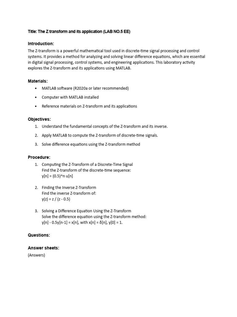 Z-Transform Applications in MATLAB | PDF
