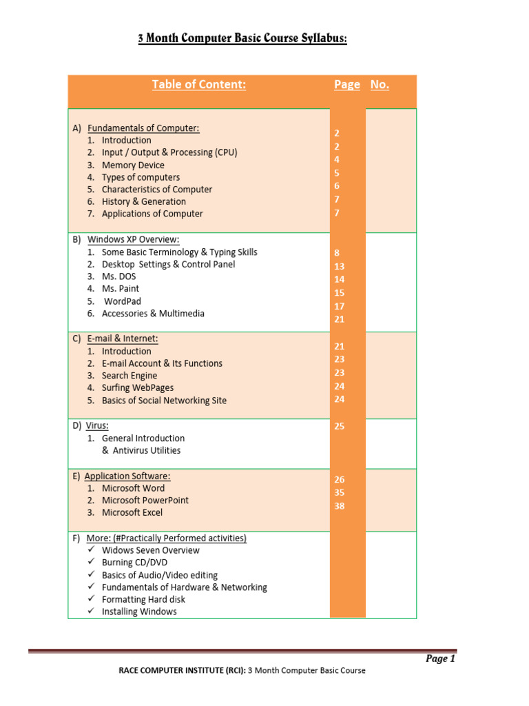 3-Month Computer Basics Course Syllabus | PDF | Random Access Memory ...