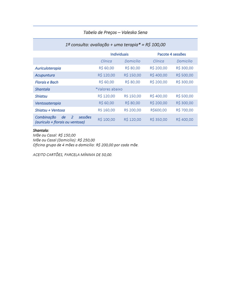 Tabela de Preços | PDF