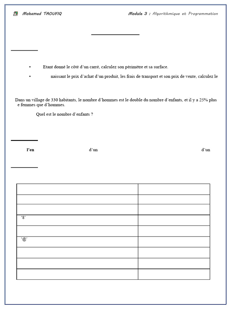 Exercices d'Algorithmique et Programmation | PDF | Programmation ...