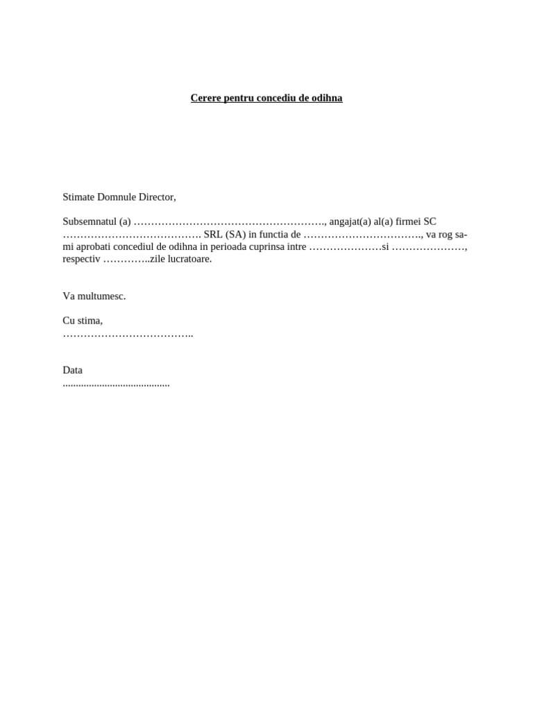 Cerere Pentru Concediu de Odihna | PDF