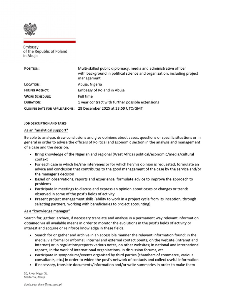 Public Diplomacy Officer Position in Abuja | PDF | Information ...