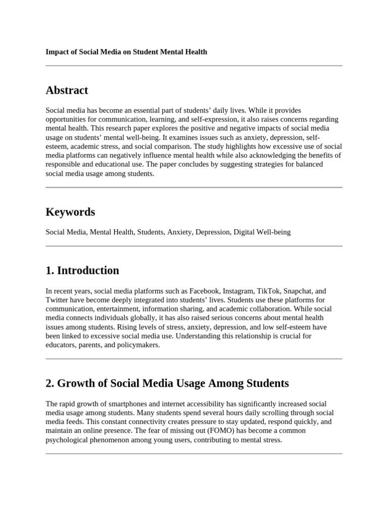 Social Media's Impact on Student Mental Health | PDF | Social Media ...
