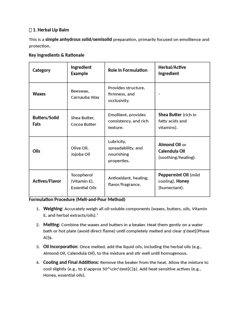 Herbal Lip Balm Formulation Guide | PDF | Sunscreen | Titanium Dioxide