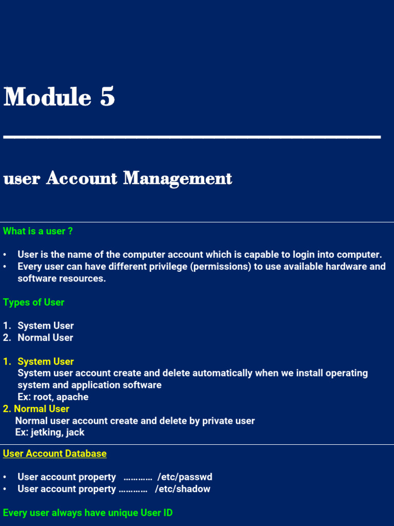 User Account Management in Linux | PDF | User (Computing) | Computer ...