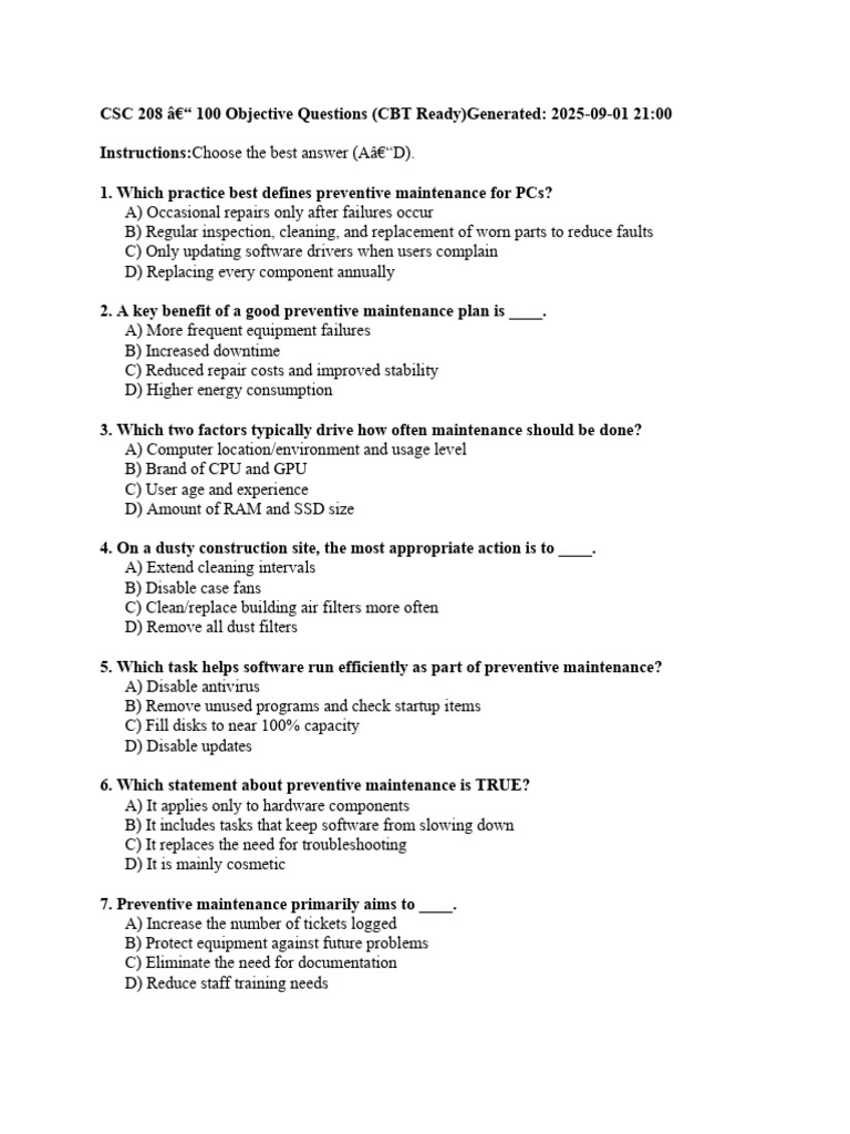 CSC208_100_Objective_Questions | PDF | Bios | Booting