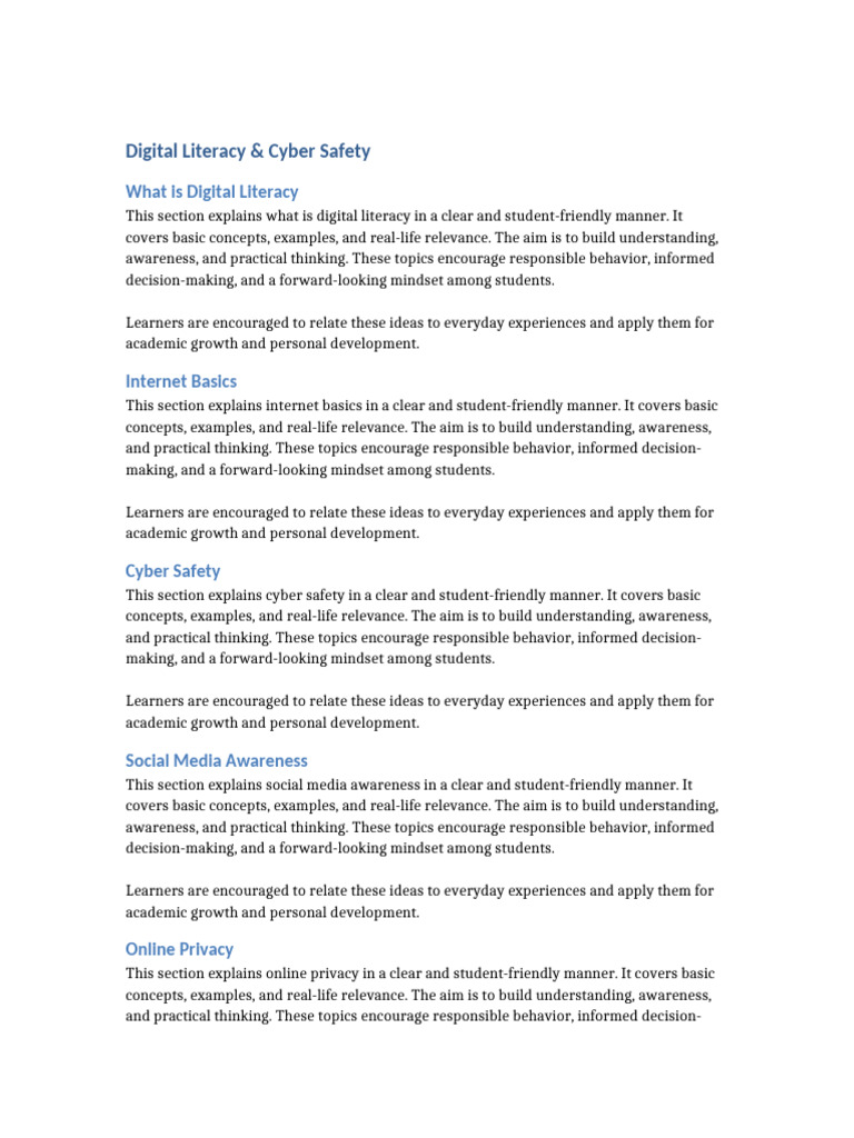 Digital Literacy and Cyber Safety Guide | PDF | Thought | Mindset