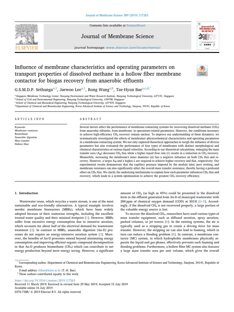 Influence of Membrane Characteristics and Operating Parameters 2019 ...