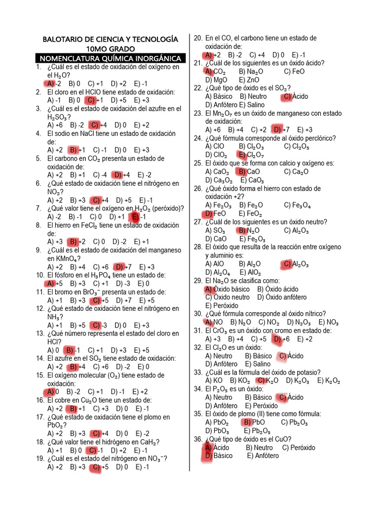 10mo Quizzes | PDF | Hidróxido | Ácido