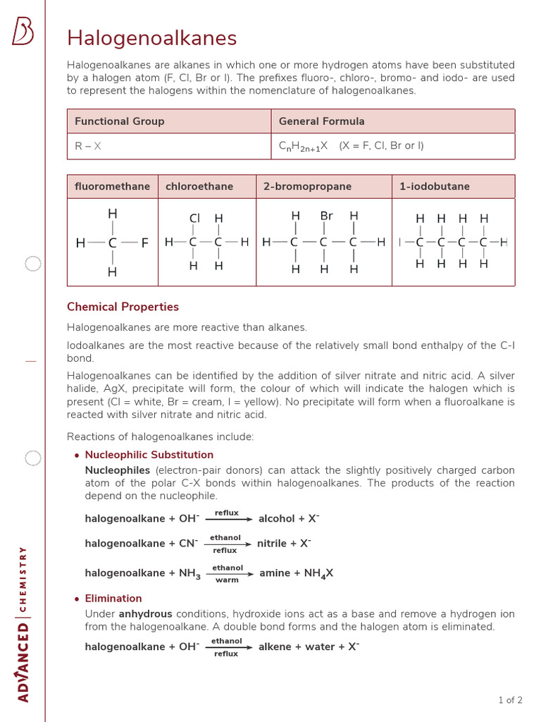 Halogenoalkanes: Properties and Reactions | PDF | Physical Chemistry ...