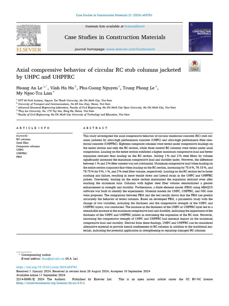 Axial Behavior of UHPC-Jacketed RC Columns | PDF | Fracture ...
