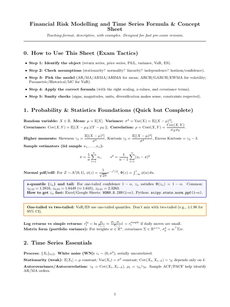 Financial Risk Modeling & Time Series Guide | PDF | Variance ...