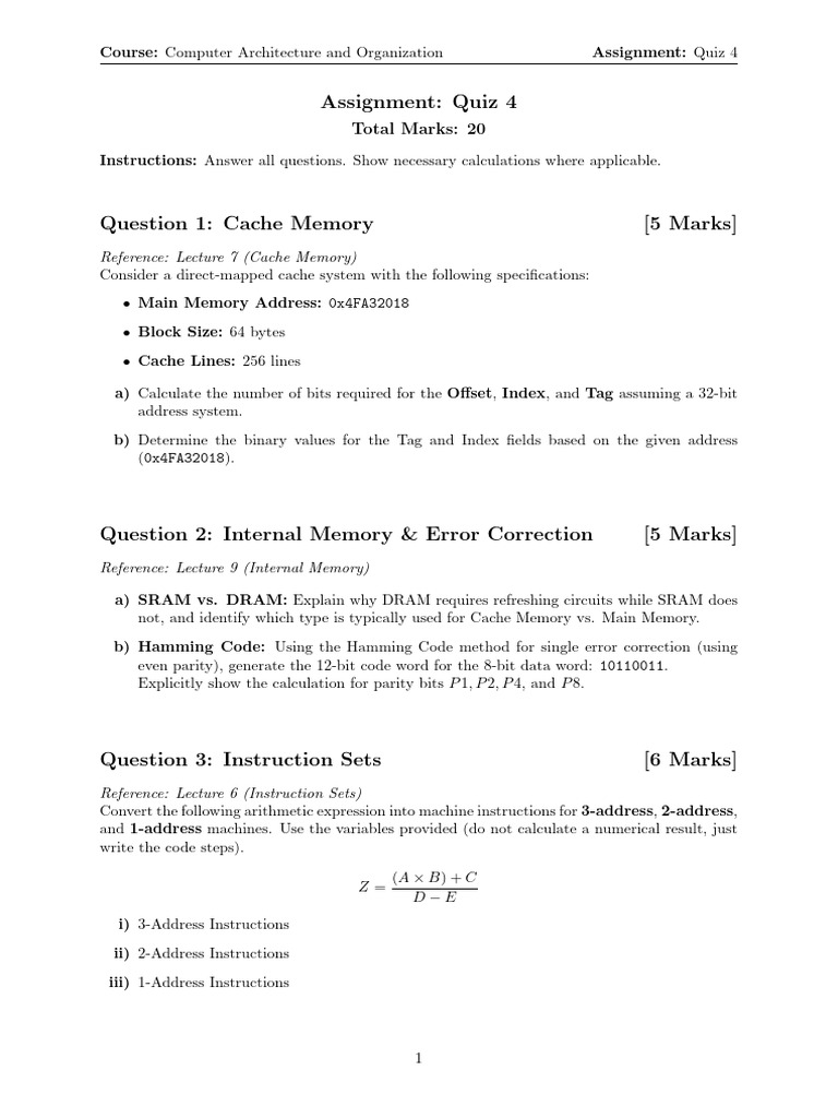 Computer Architecture Quiz 4 Guide | PDF | Cpu Cache | Computer Memory