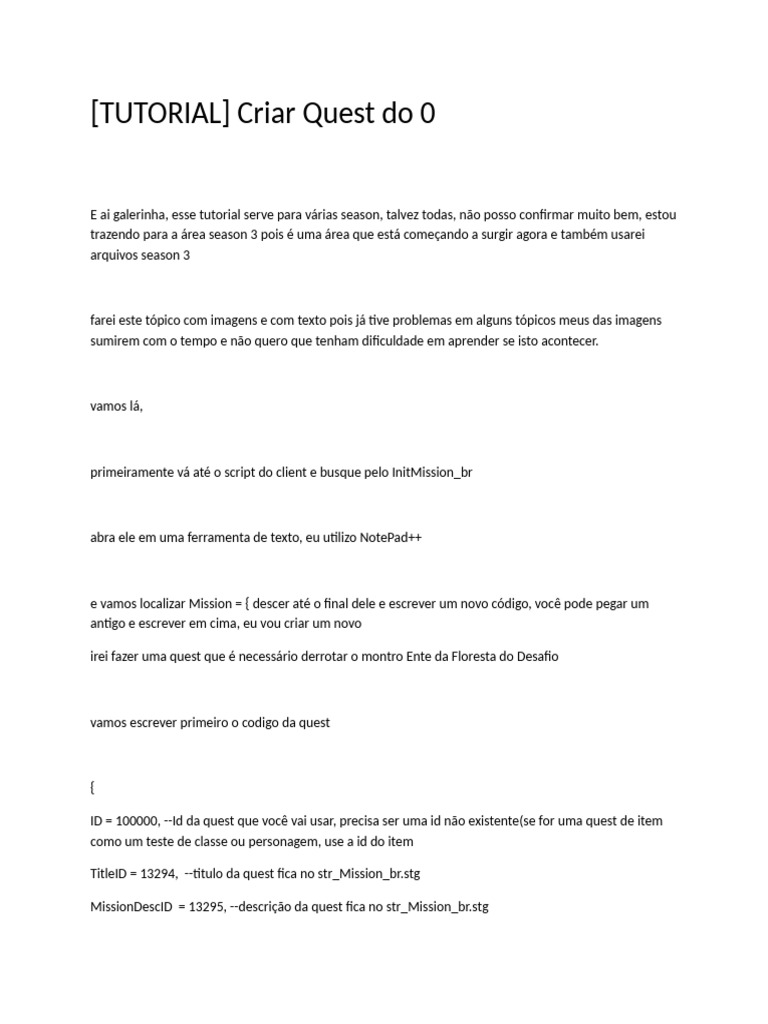 Tutorial: Criar Quest do Zero | PDF