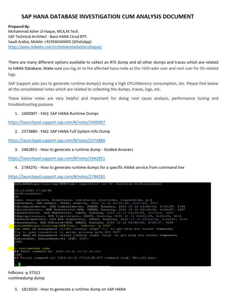 SAP HANA Database Dump Collection Guide | PDF | Computer Architecture ...