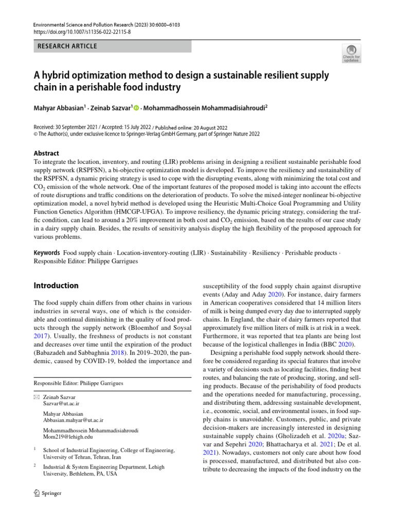 Sustainable Resilient Food Supply Chain Design | PDF | Supply Chain ...